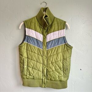 Roxy Y2K 90s Vintage Women Green White Puffer Vest Size Small EUC Gorp Cabincore